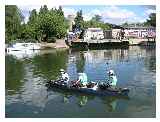 setting off from Abingdon Bridge with Abingdon Boat Centre in background